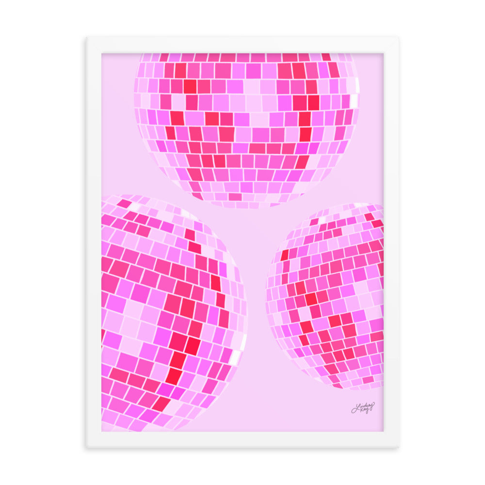 Ilustración de bolas de discoteca (paleta rosa) - Impresión mate enmarcada