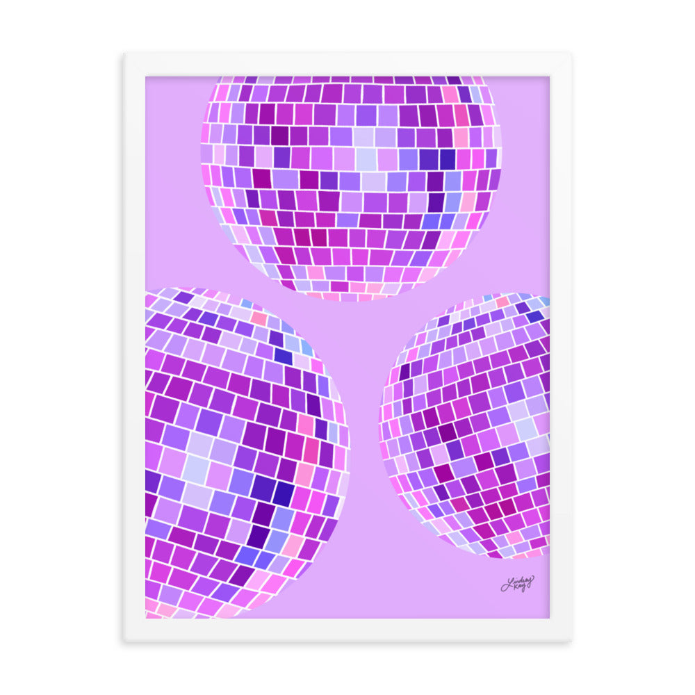 Ilustración de bolas de discoteca (paleta púrpura) - Impresión mate enmarcada
