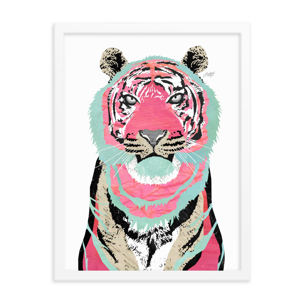 Collage de tigre rosa - Impresión mate enmarcada