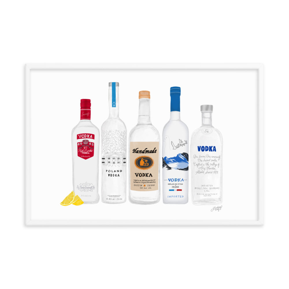 Illustration de bouteilles de vodka - Impression mate encadrée