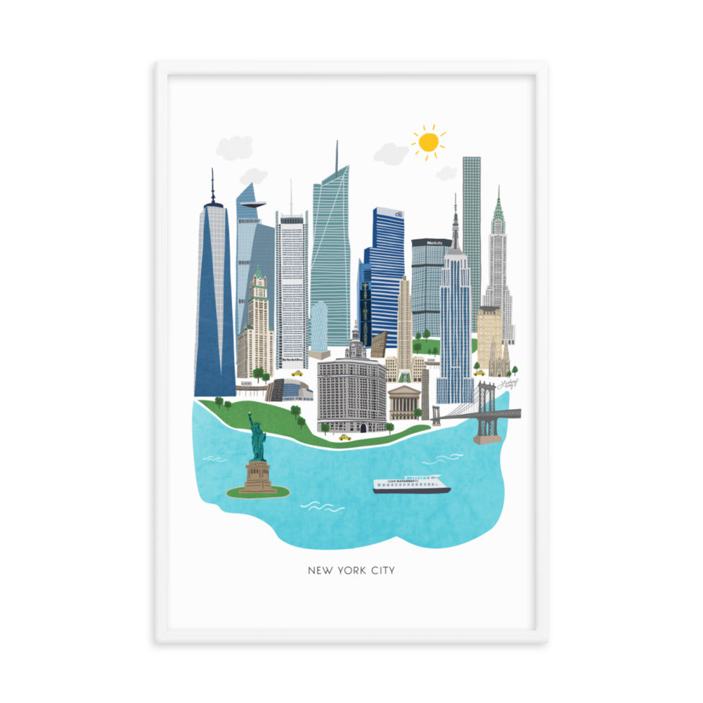 Illustration de la ville de New York - Impression d’art mate encadrée