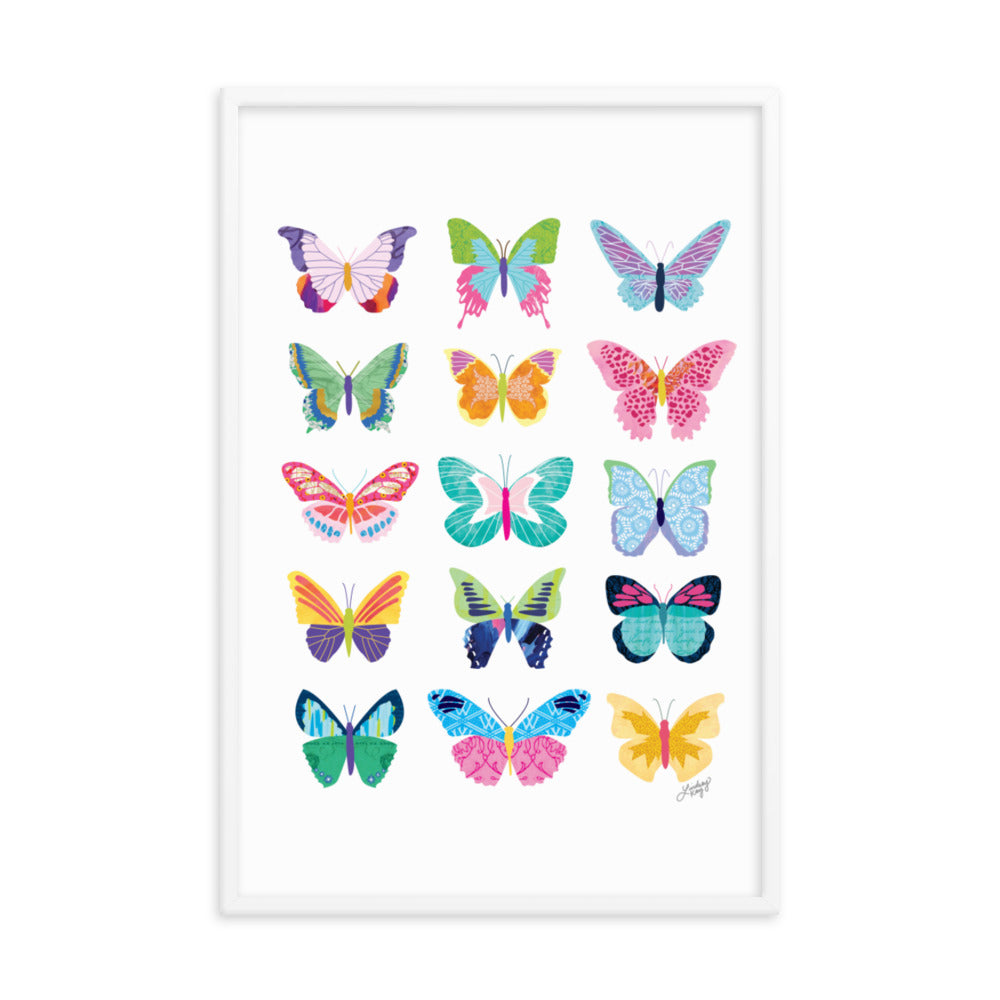 Colorful Butterflies Collage - Framed Matte Print