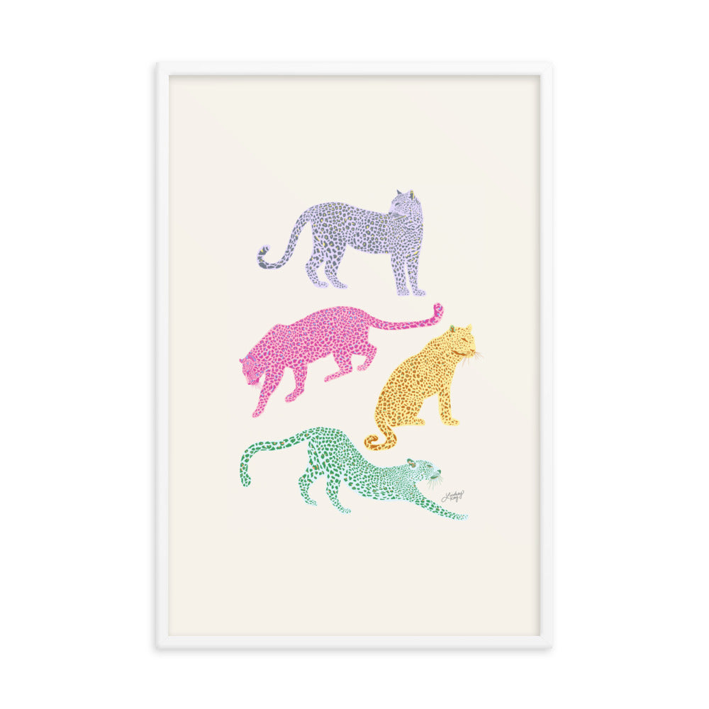 colorful leopards painting illustration framed art print poster lindsey kay collective