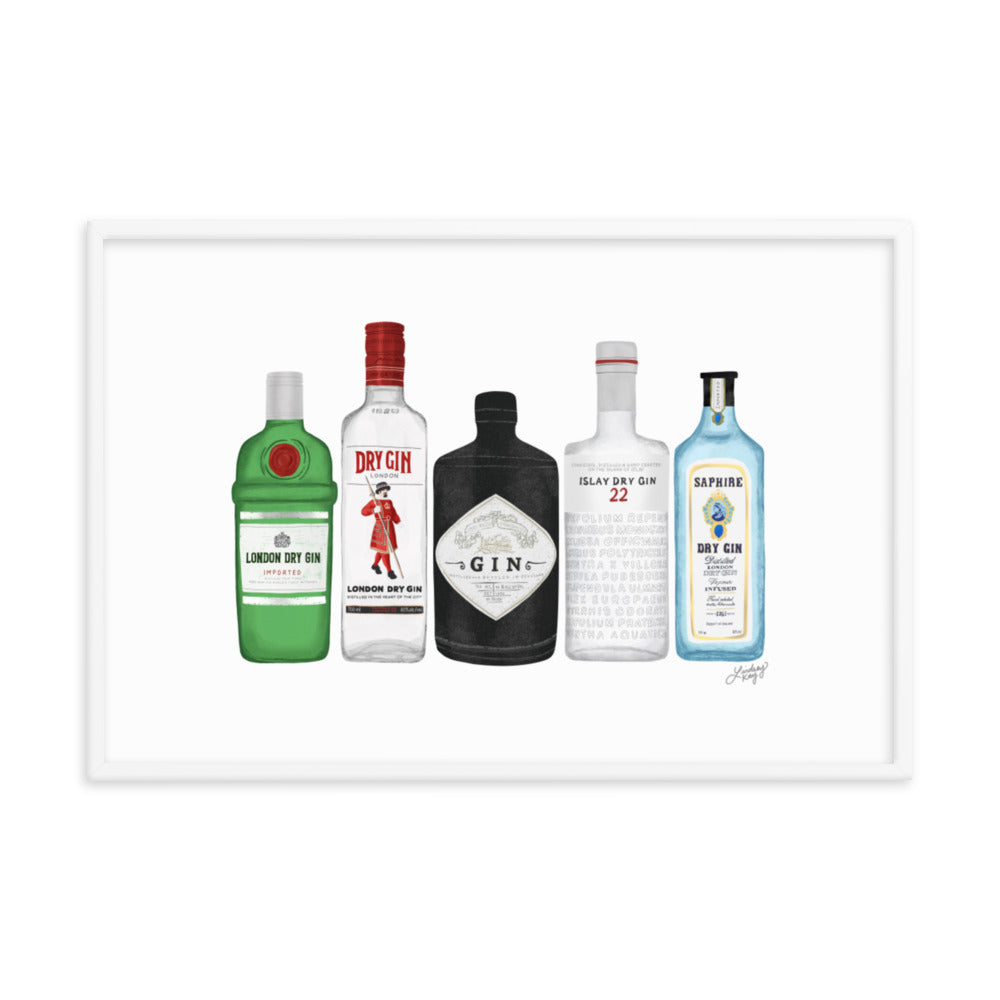 Gin Bottles Illustration - Framed Matte Print - Lindsey Kay Collective