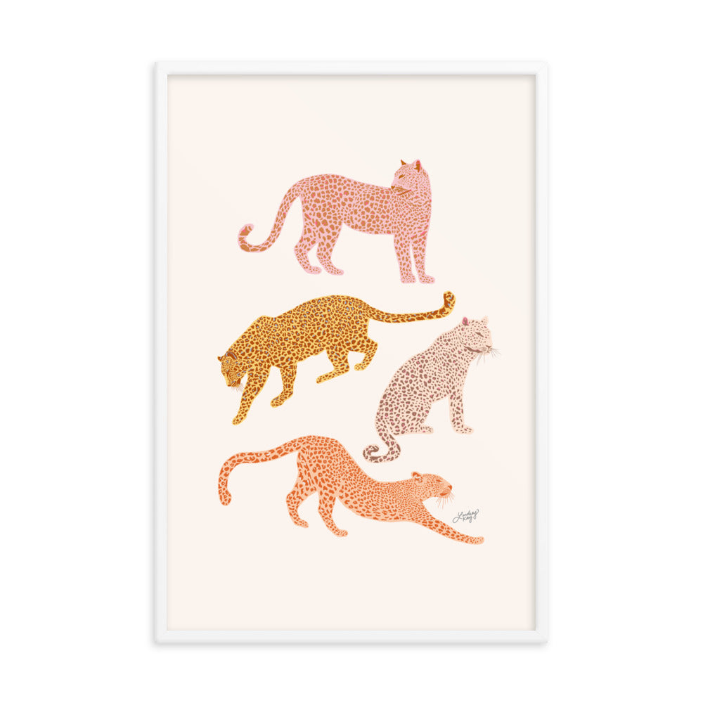 leopard illustration framed art print warm tone home decor lindsey kay collective poster