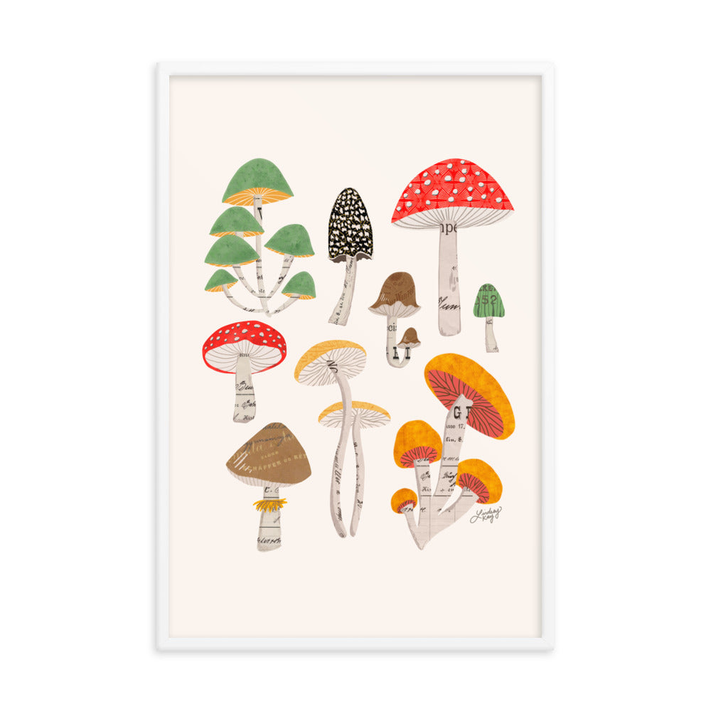 Mushroom Collage Illustration - Framed Matte Print - Lindsey Kay Collective