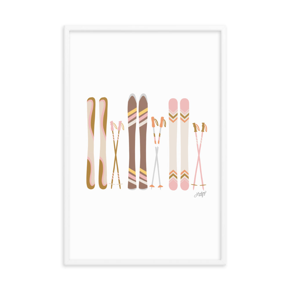 Illustration de ski (palette neutre) - Impression artistique encadrée