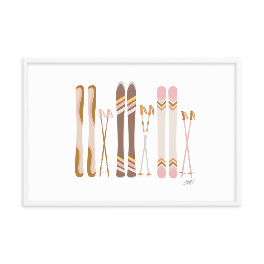 Illustration de ski (palette neutre) - Impression artistique encadrée