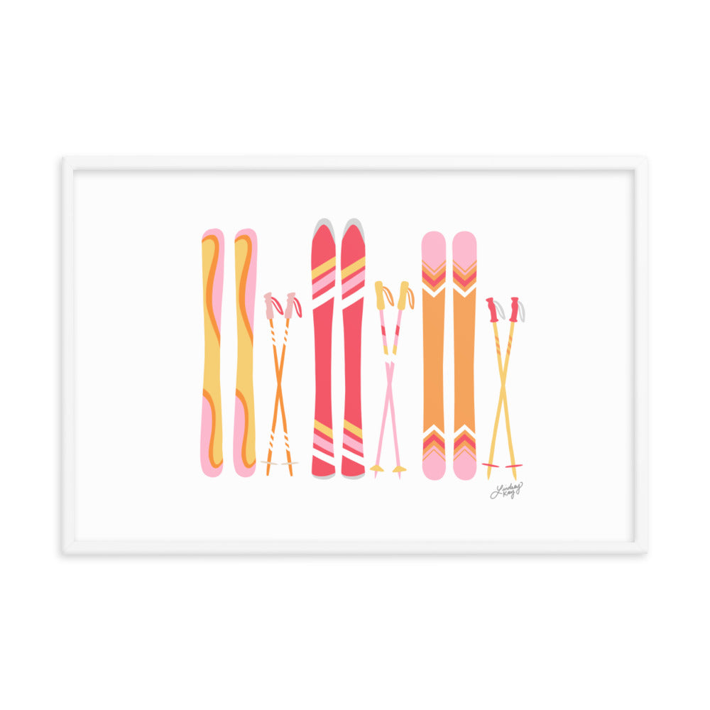 Illustration de ski (palette chaude) - Impression d’art paysager encadrée