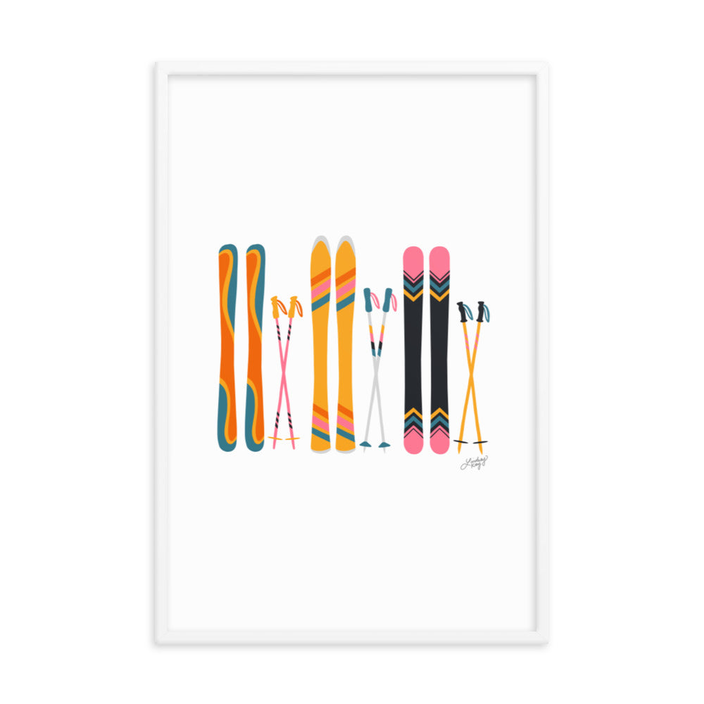 Illustration de ski (palette rétro) - Impression artistique encadrée