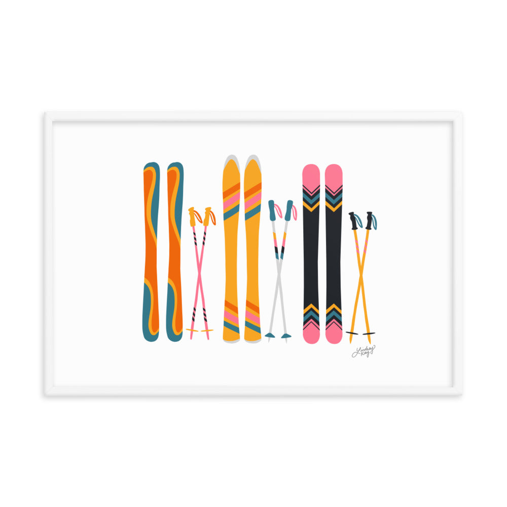 Illustration de ski (palette rétro) - Impression d’art paysager encadrée