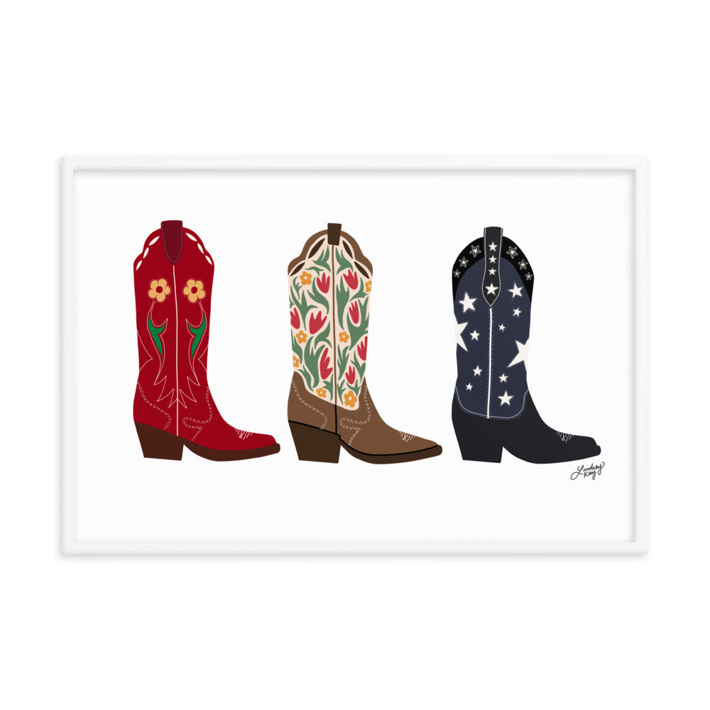 Cowboy Boots Illustration - Framed Matte Print
