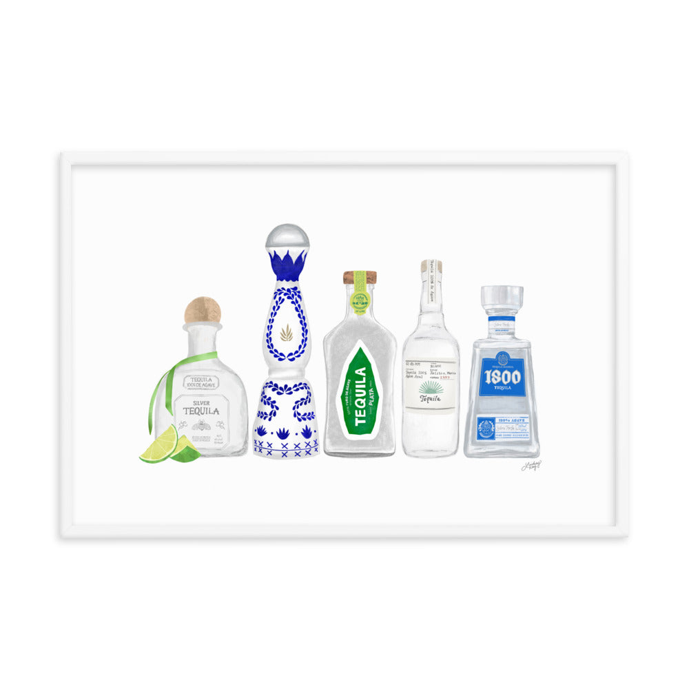Ilustración de botellas de tequila - Impresión mate enmarcada