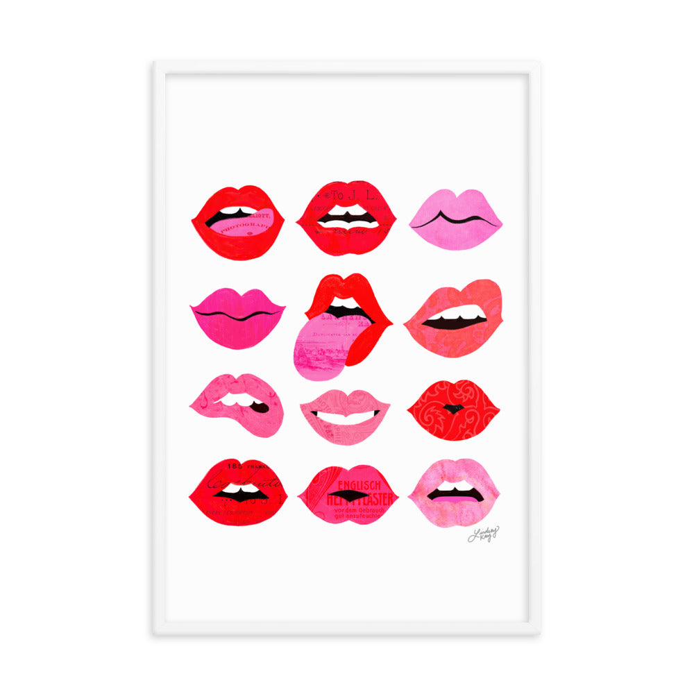 lips of love framed matte print wall art lips artwork pop art pink red decor lindsey kay collective