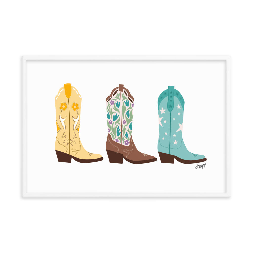 Cowboy Boots Illustration (Bright Palette) - Framed Matte Print
