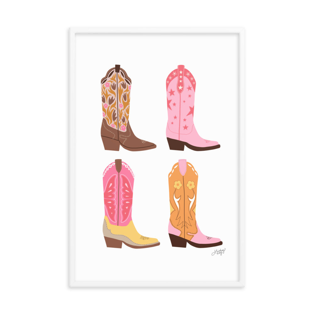 Illustration verticale de bottes de cowboy (palette chaude) - Impression mate encadrée