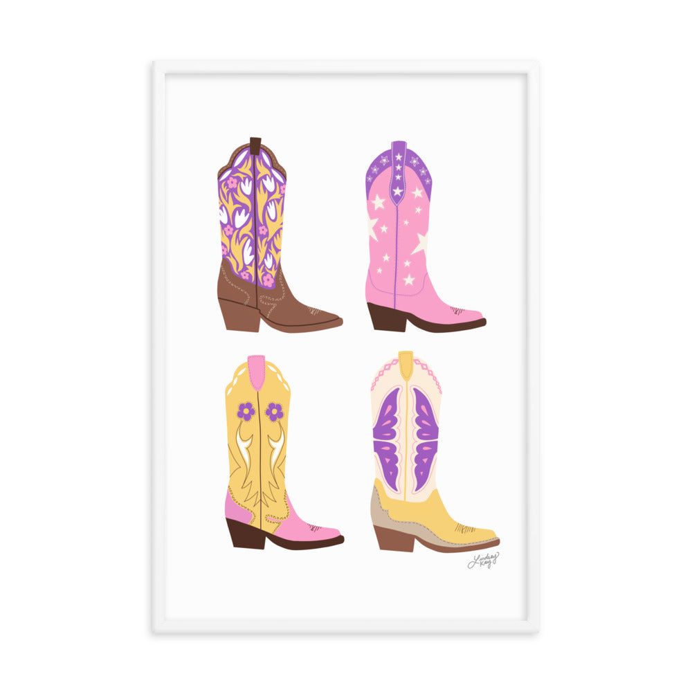 cowboy boots illustration poster art print wall art country western pretty trendy lindsey kay collective