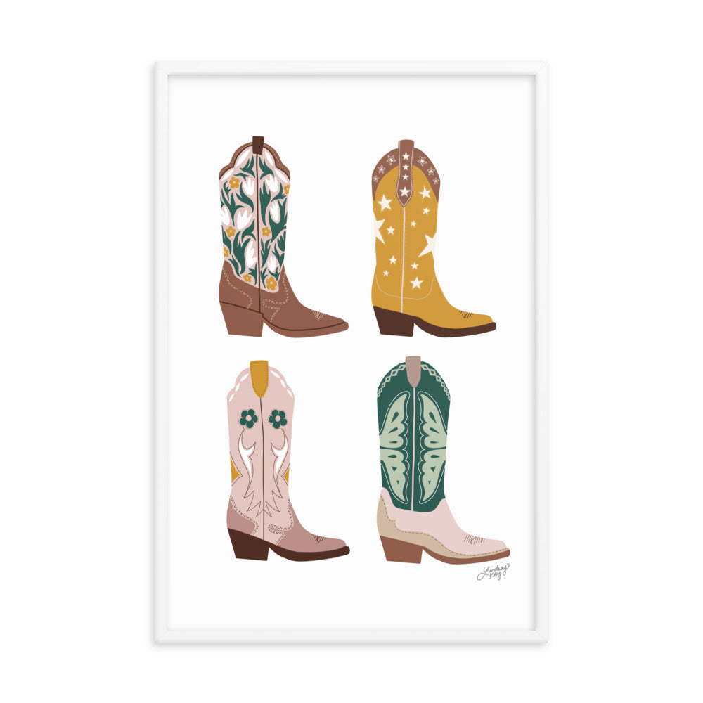 Illustration de bottes de cowboy (palette neutre) - Impression mate encadrée