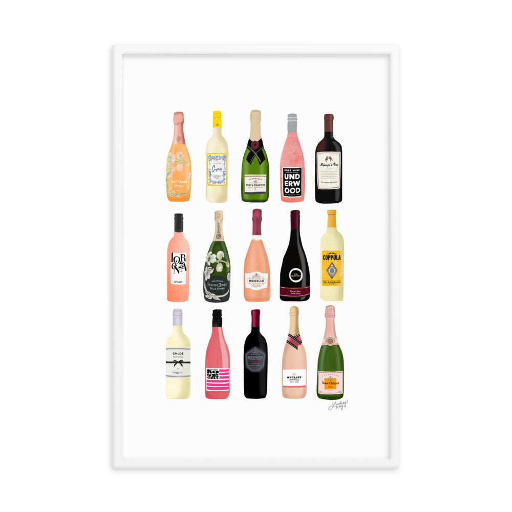 wine champagne bottles illustration painting art print wall art poster bar cart decor kitchen artwork lindsey kay collective