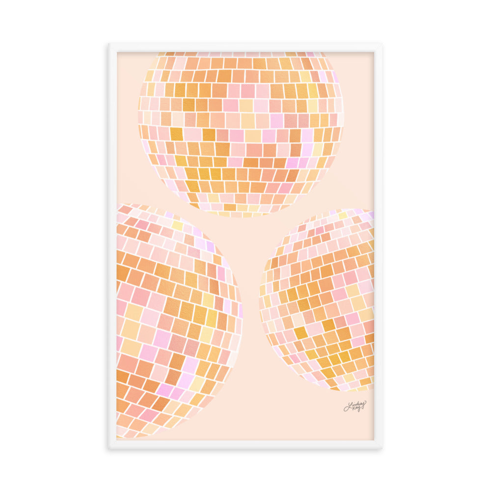 Illustration de boules disco (palette jaune) - Impression mate encadrée