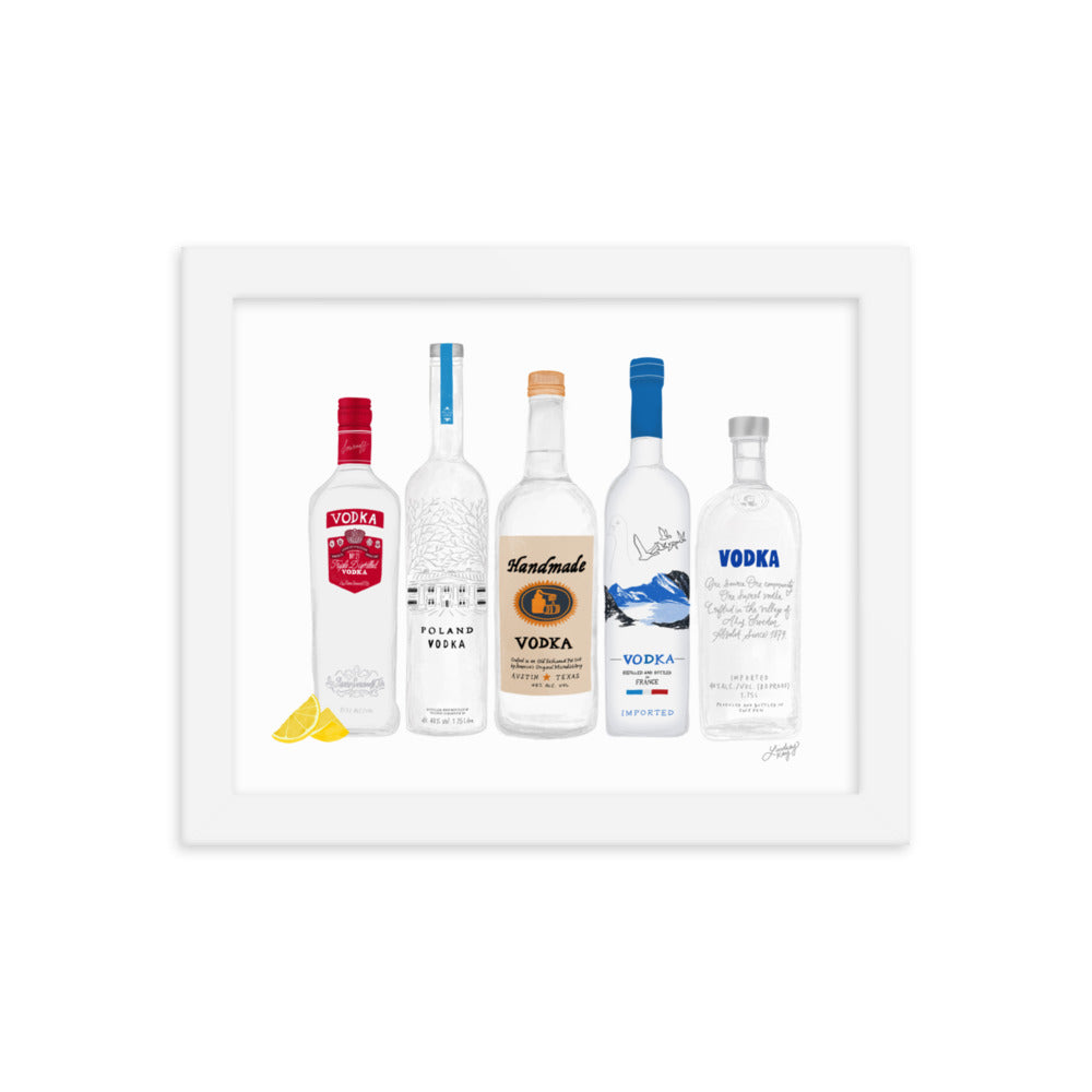 Illustration de bouteilles de vodka - Impression mate encadrée