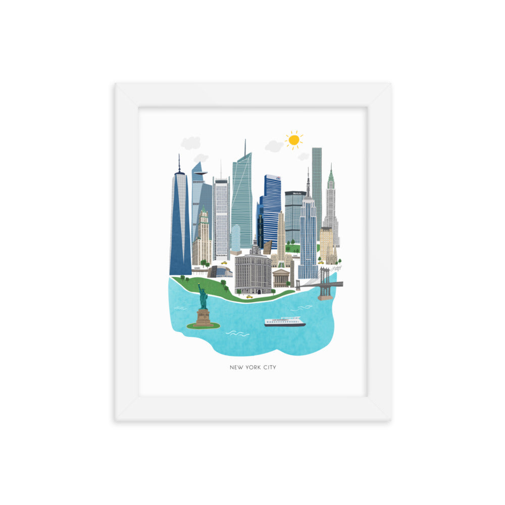 Illustration de la ville de New York - Impression d’art mate encadrée