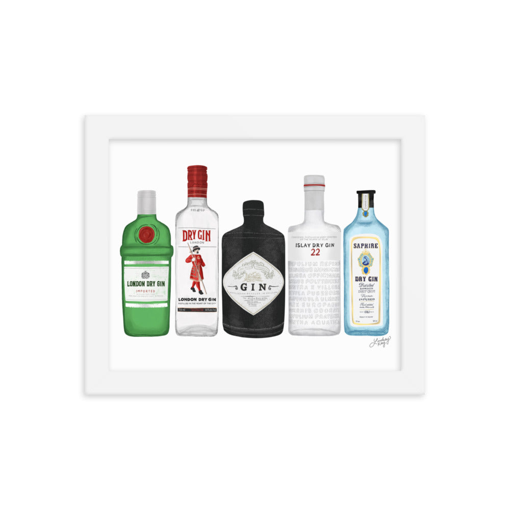 Gin Bottles Illustration - Framed Matte Print - Lindsey Kay Collective