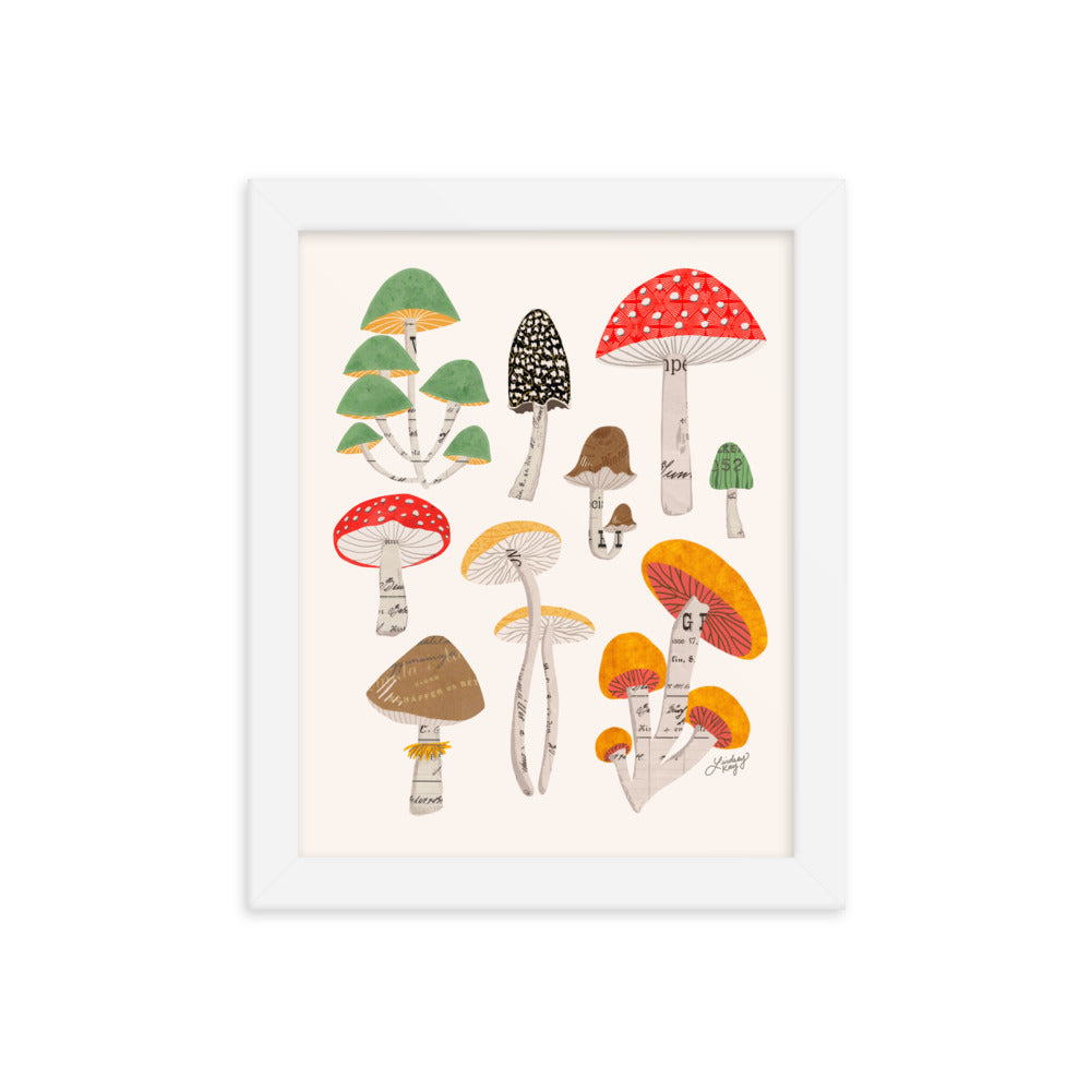 Mushroom Collage Illustration - Framed Matte Print - Lindsey Kay Collective