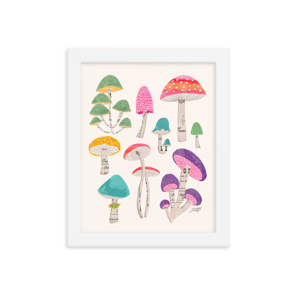 Color Mushrooms Collage Illustration - Framed Matte Print - Lindsey Kay Collective
