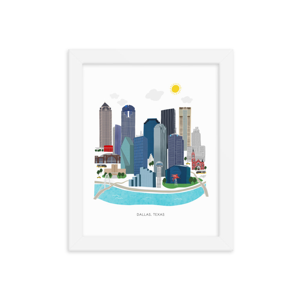 Dallas Texas Illustration - Framed Matte Print