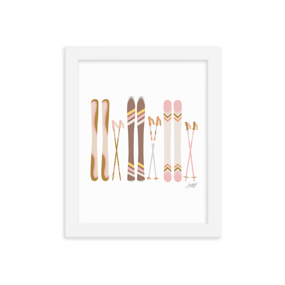 Illustration de ski (palette neutre) - Impression artistique encadrée