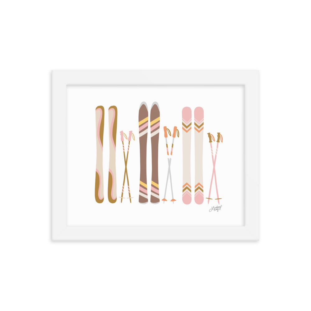 Illustration de ski (palette neutre) - Impression artistique encadrée