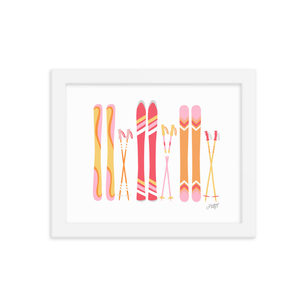 Illustration de ski (palette chaude) - Impression d’art paysager encadrée