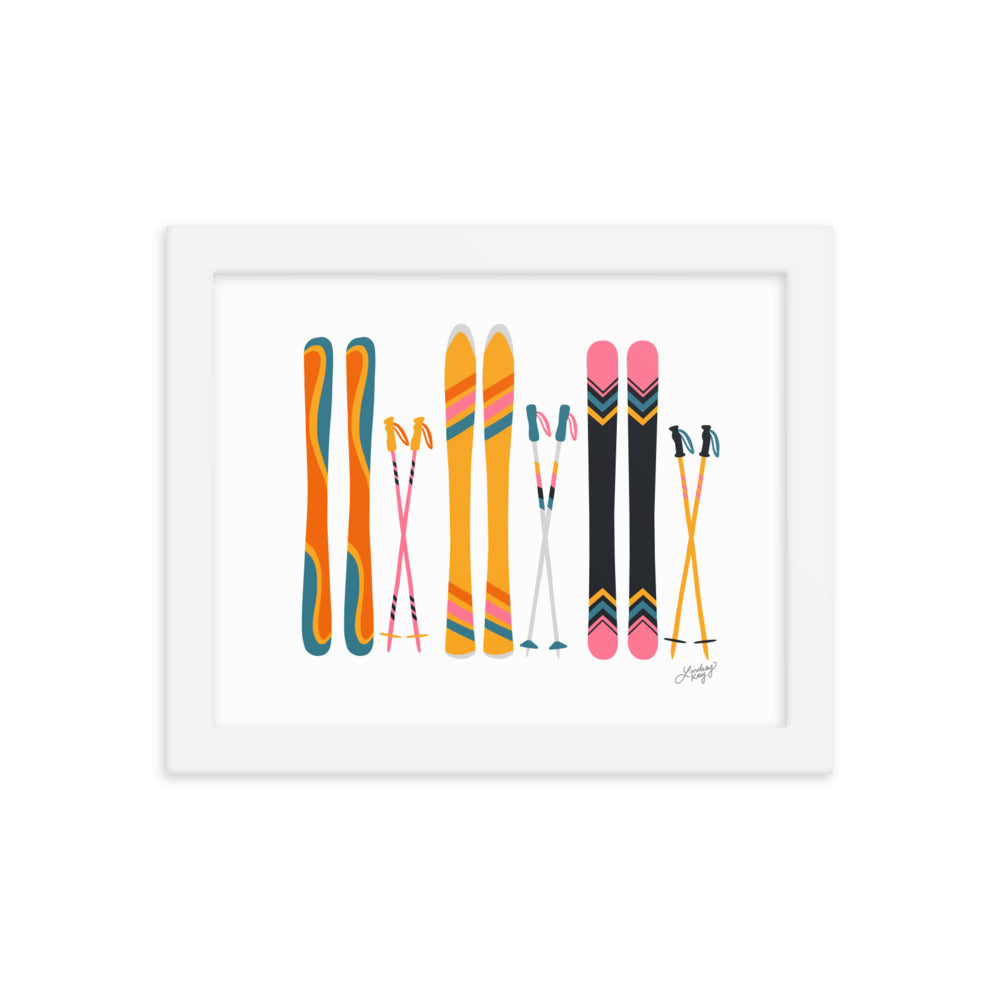 Illustration de ski (palette rétro) - Impression d’art paysager encadrée