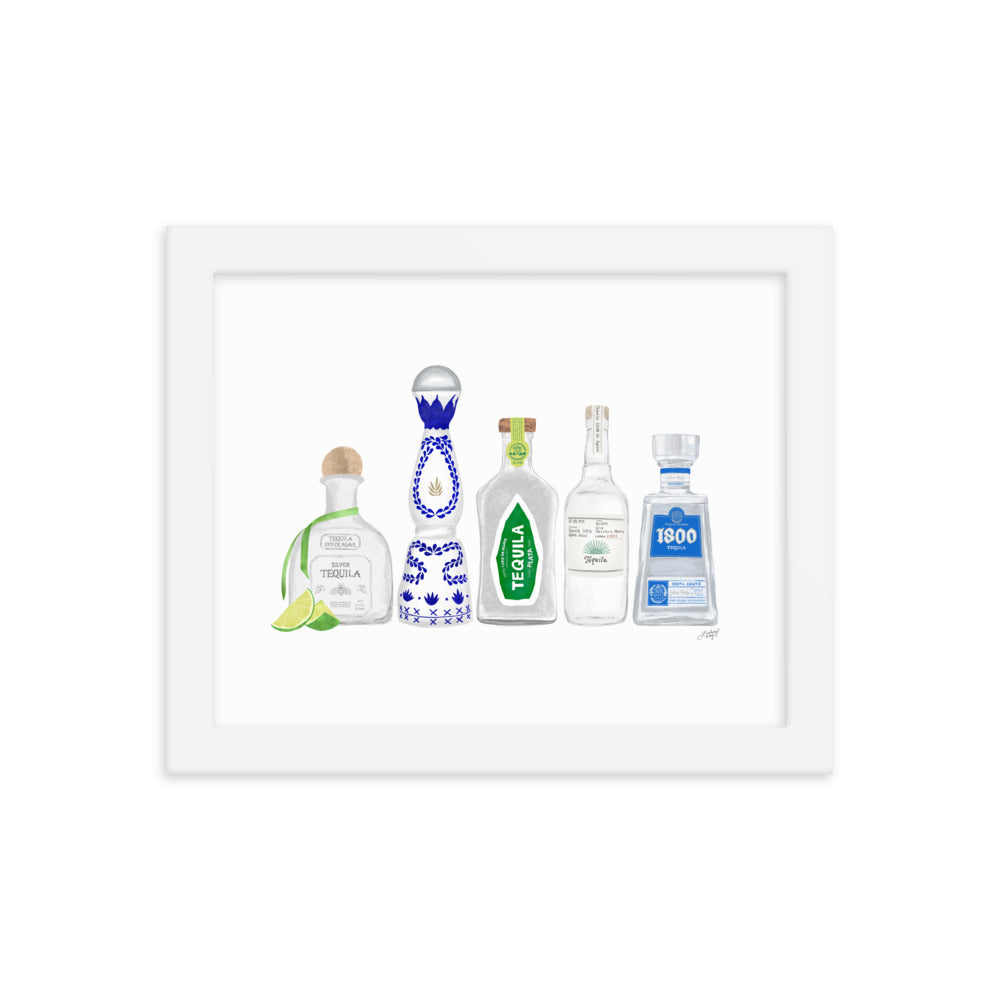 Ilustración de botellas de tequila - Impresión mate enmarcada