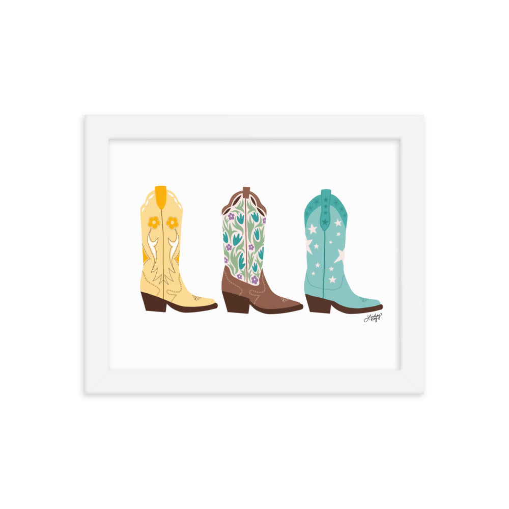 Cowboy Boots Illustration (Bright Palette) - Framed Matte Print