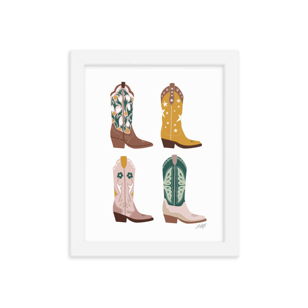 Illustration de bottes de cowboy (palette neutre) - Impression mate encadrée