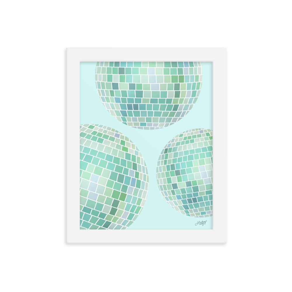 Ilustración de bolas de discoteca (paleta verde) - Impresión mate enmarcada