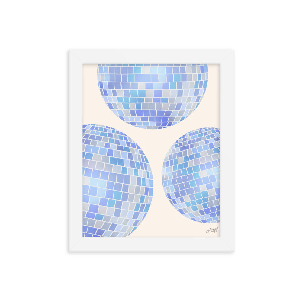 Illustration de boules disco (palette bleue) - Impression mate encadrée