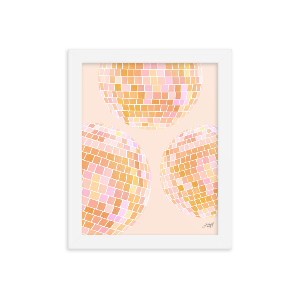 Illustration de boules disco (palette jaune) - Impression mate encadrée