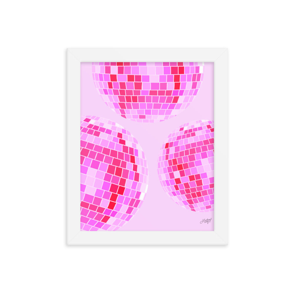 Ilustración de bolas de discoteca (paleta rosa) - Impresión mate enmarcada