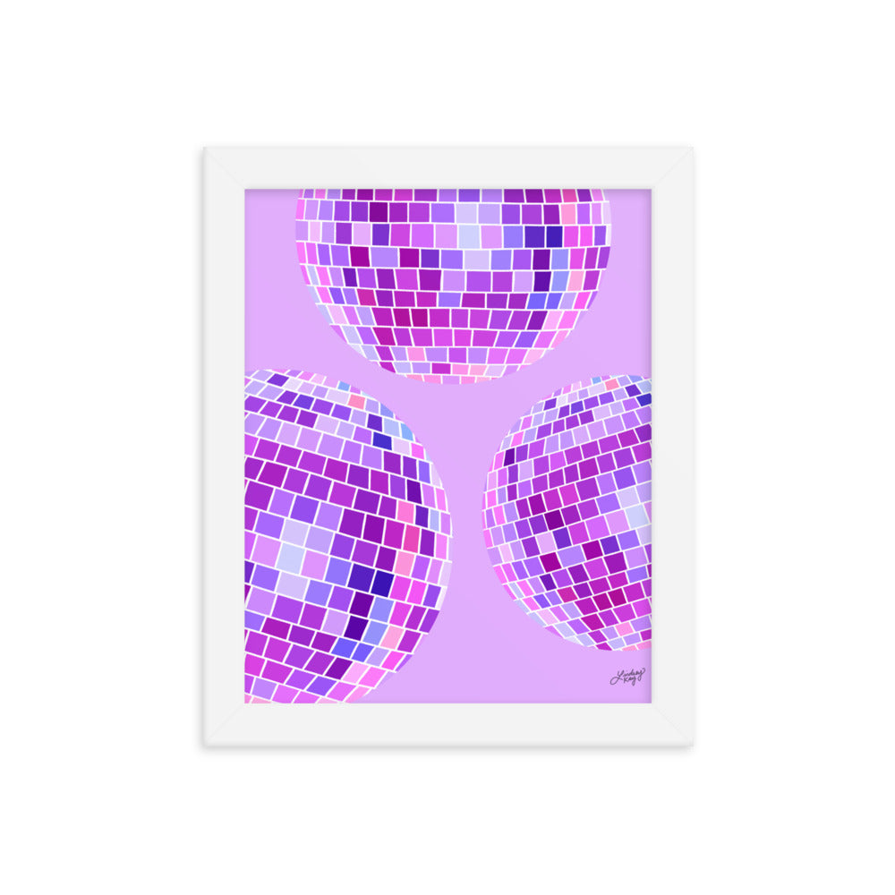 Ilustración de bolas de discoteca (paleta púrpura) - Impresión mate enmarcada