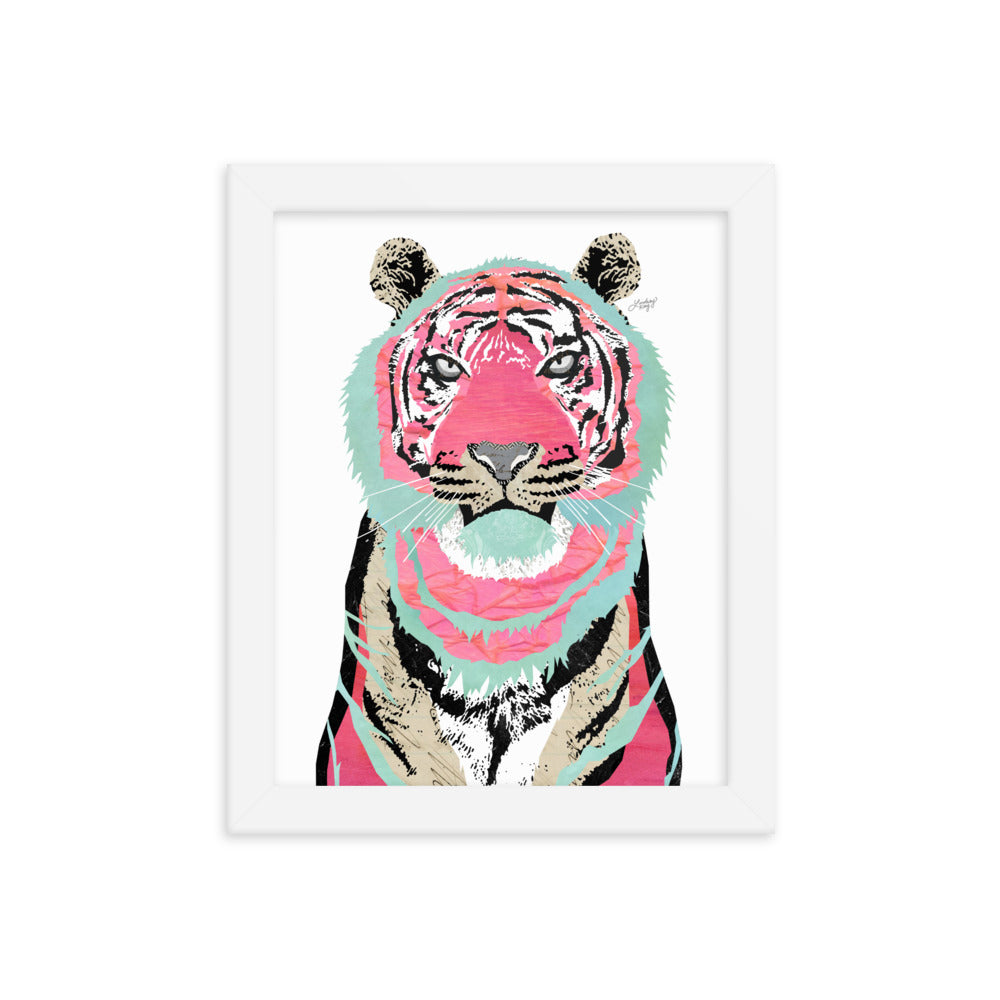 Collage de tigre rosa - Impresión mate enmarcada