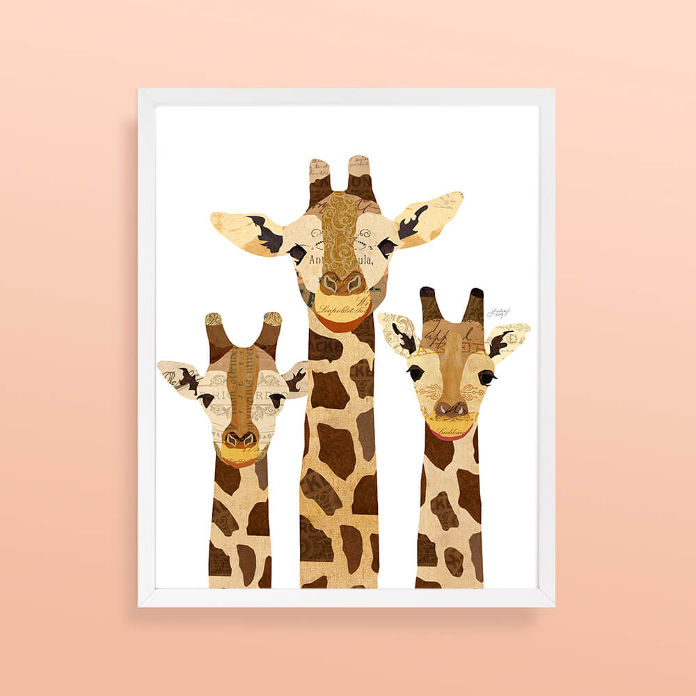 giraffe, collage, illustration, art print, home decor, art, wall art, animal art, lindsey kay co 