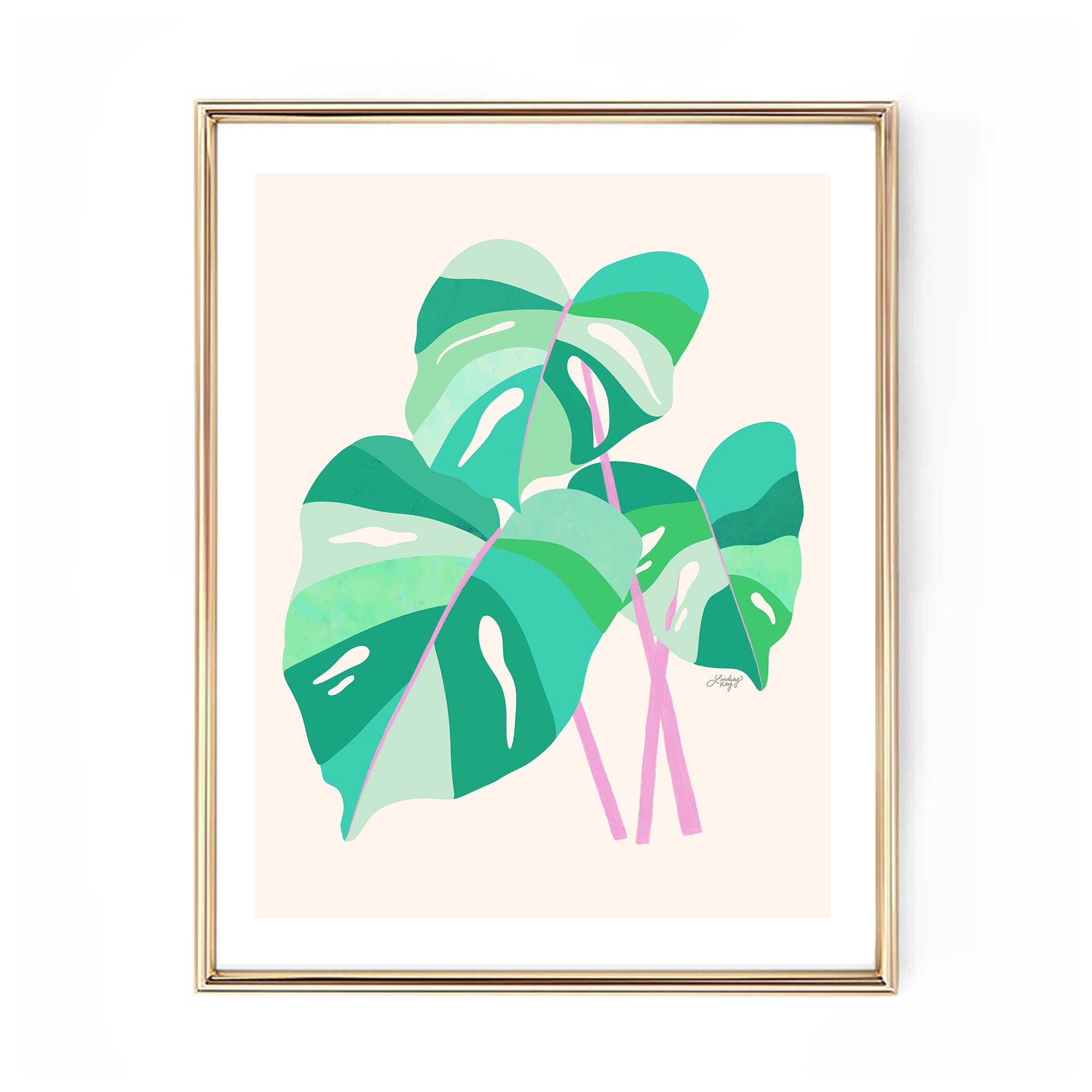monstera plant lilac and light teal art print poster illustration lindsey kay collective