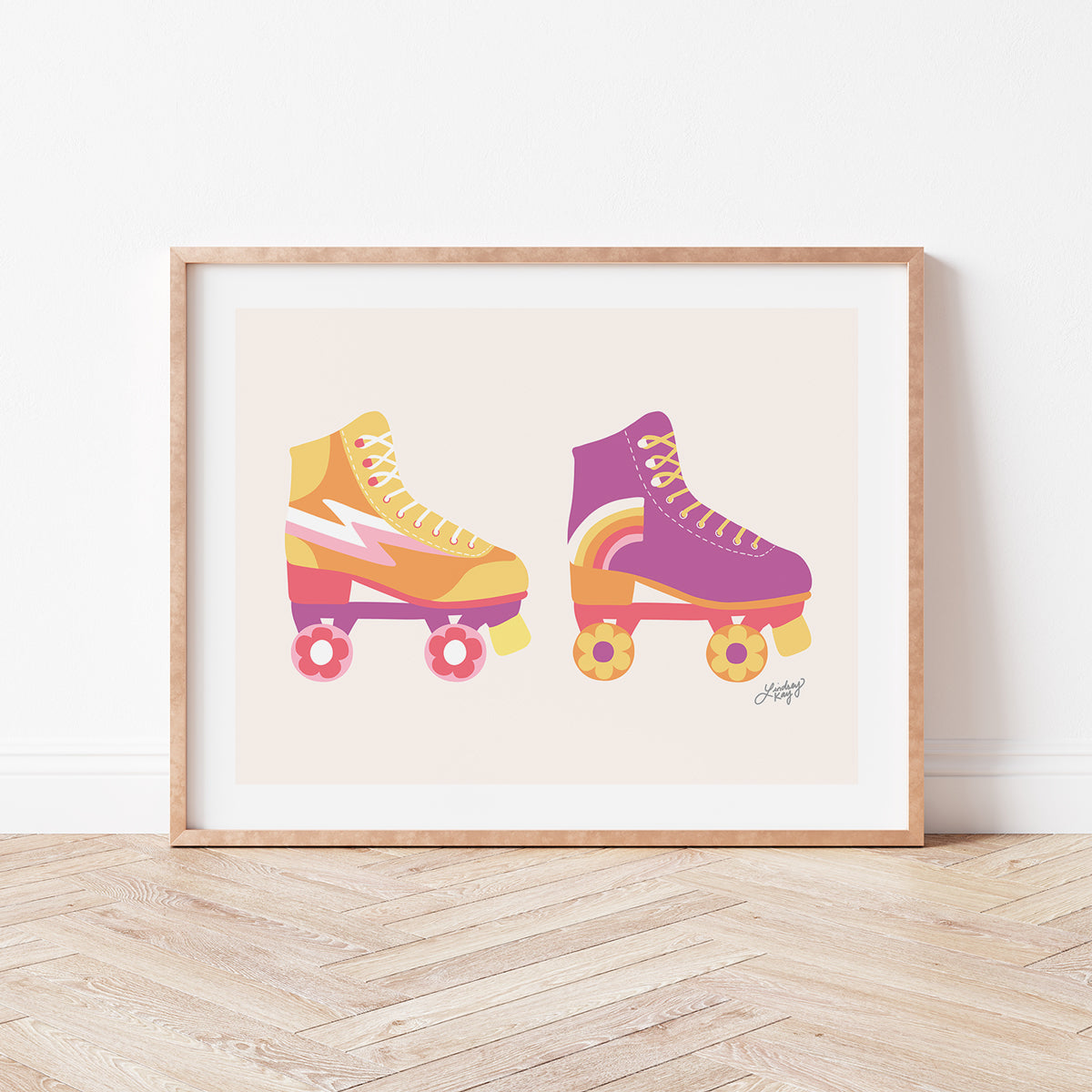 Ilustración de patines retro (paleta rosa/púrpura) horizontal - Impresión de arte
