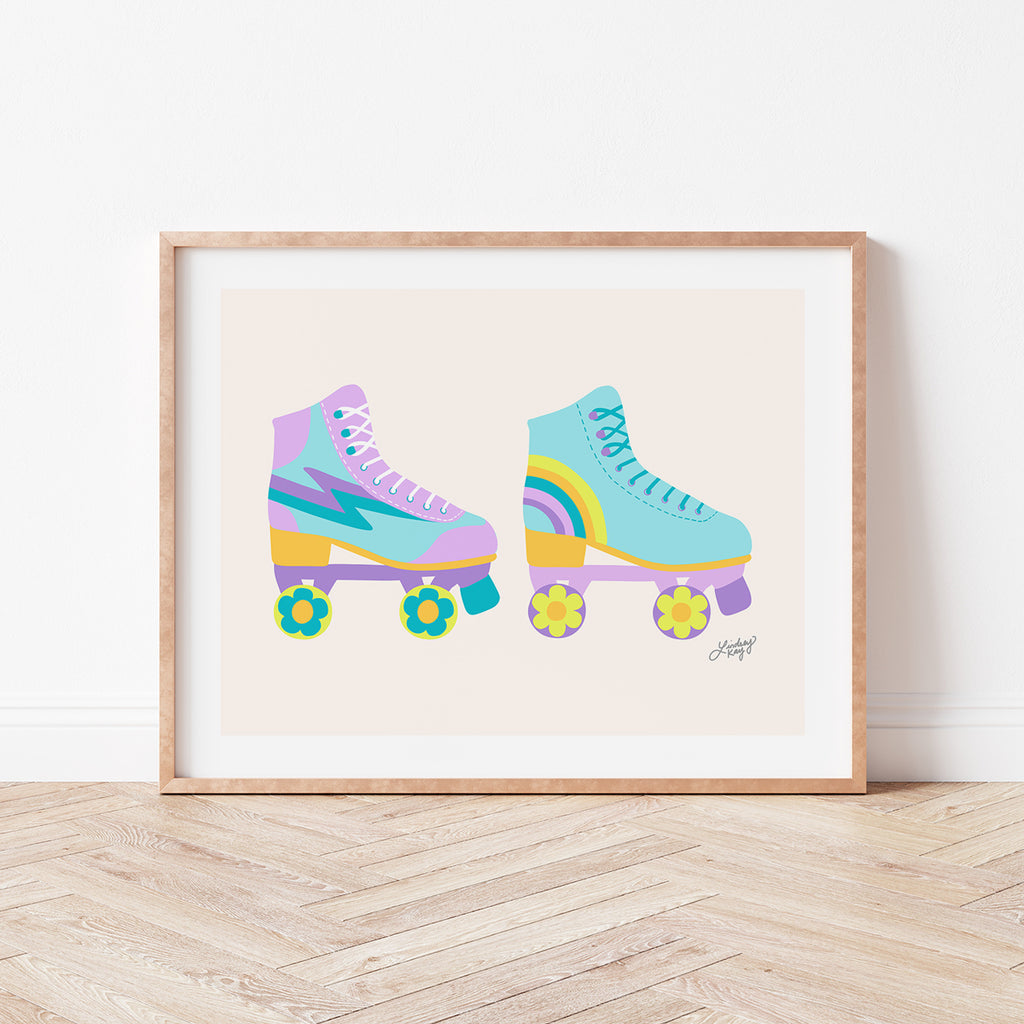 Retro Roller Skates Illustration (Neon Palette) Horizontal - Art Print