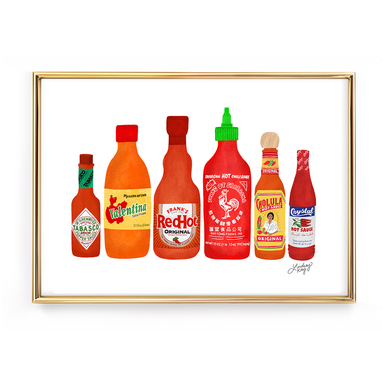 hot sauce bottles art print wall art illustration poster gift cholula tabasco sriracha 