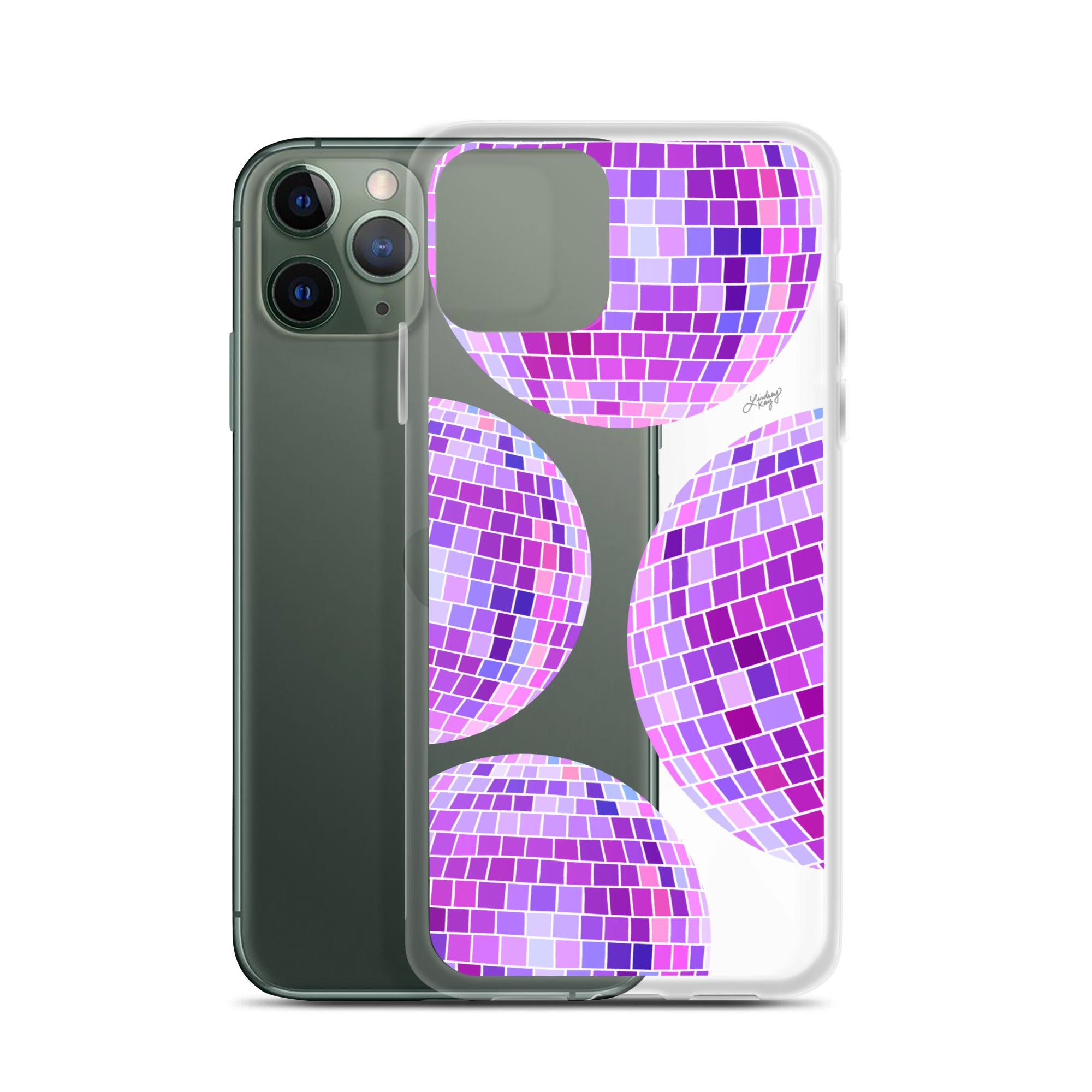 Ilustración de bolas de discoteca moradas - Funda transparente para iPhone®