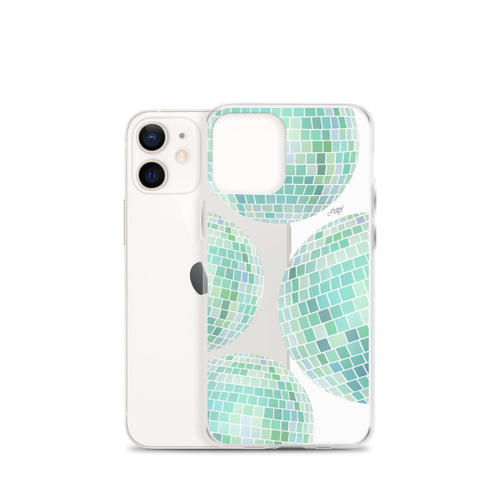 Disco Balls Illustration (Green Palette) - iPhone Case